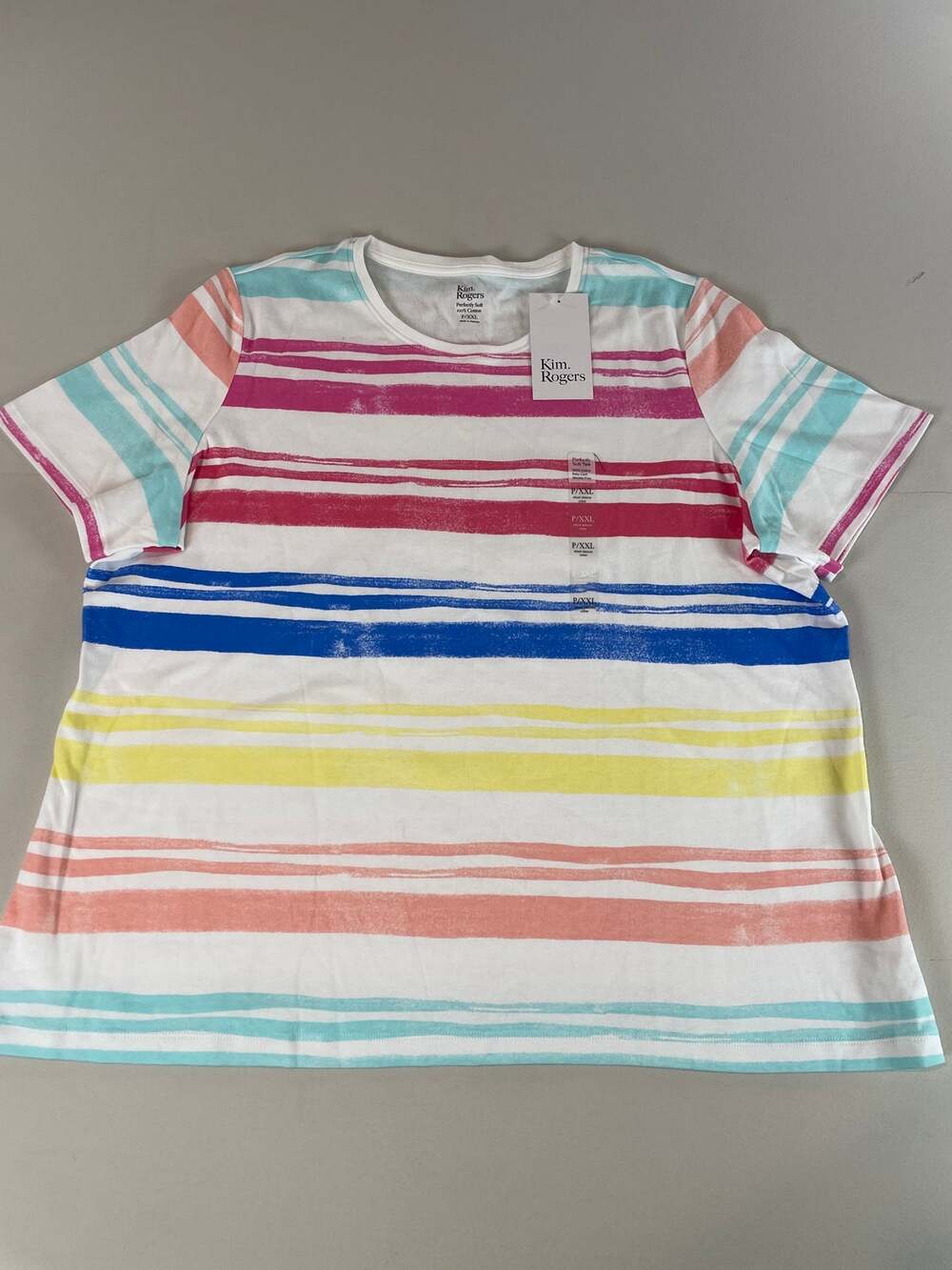 Kim Rogers Perfectly Soft Tee Size PXXL White Striped Cotton NWT